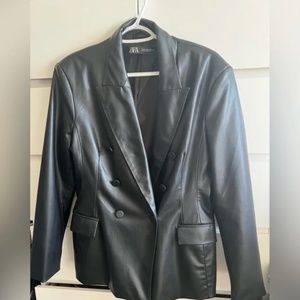 Zara Faux Leather Double Breasted Blazer